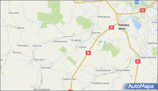 mapa Łężce gmina Reńska Wieś, Łężce gmina Reńska Wieś na mapie Targeo
