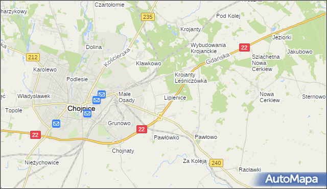 mapa Lipienice gmina Chojnice, Lipienice gmina Chojnice na mapie Targeo