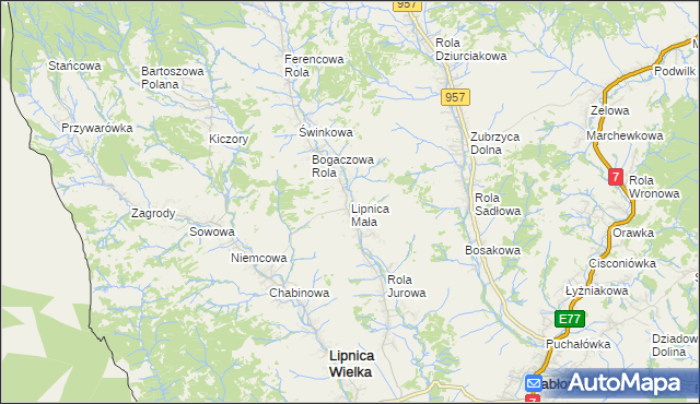 mapa Lipnica Mała, Lipnica Mała na mapie Targeo