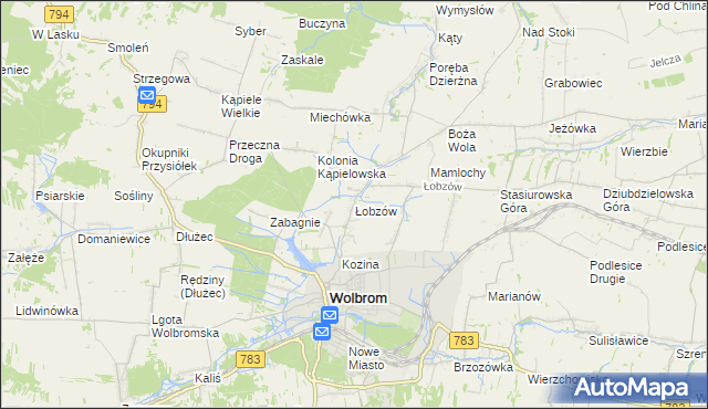 mapa Łobzów gmina Wolbrom, Łobzów gmina Wolbrom na mapie Targeo