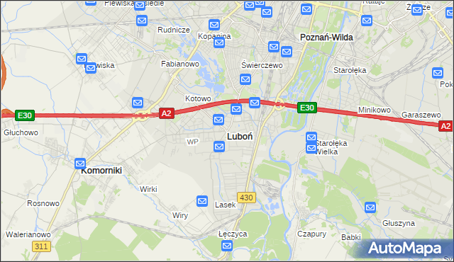 mapa Luboń powiat poznański, Luboń powiat poznański na mapie Targeo