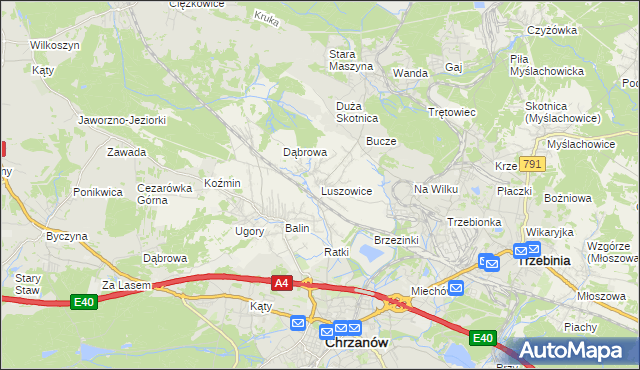 mapa Luszowice gmina Chrzanów, Luszowice gmina Chrzanów na mapie Targeo