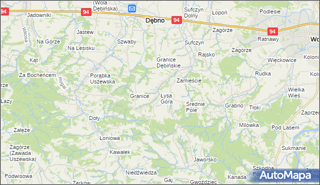mapa Łysa Góra gmina Dębno, Łysa Góra gmina Dębno na mapie Targeo