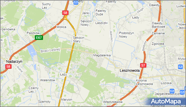 mapa Magdalenka gmina Lesznowola, Magdalenka gmina Lesznowola na mapie Targeo