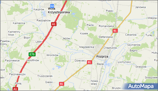 mapa Magdalenka gmina Rozprza, Magdalenka gmina Rozprza na mapie Targeo