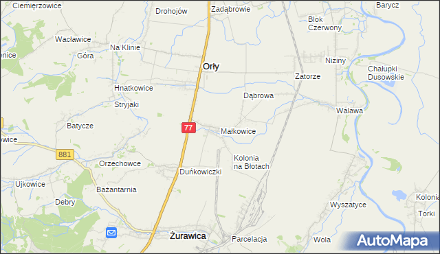 mapa Małkowice gmina Orły, Małkowice gmina Orły na mapie Targeo