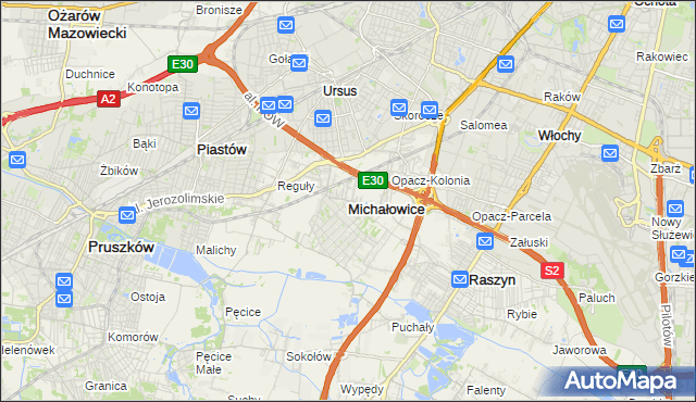 mapa Michałowice powiat pruszkowski, Michałowice powiat pruszkowski na mapie Targeo