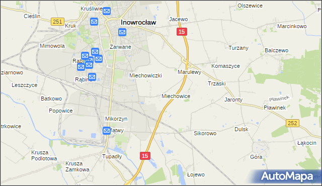 mapa Miechowice gmina Inowrocław, Miechowice gmina Inowrocław na mapie Targeo