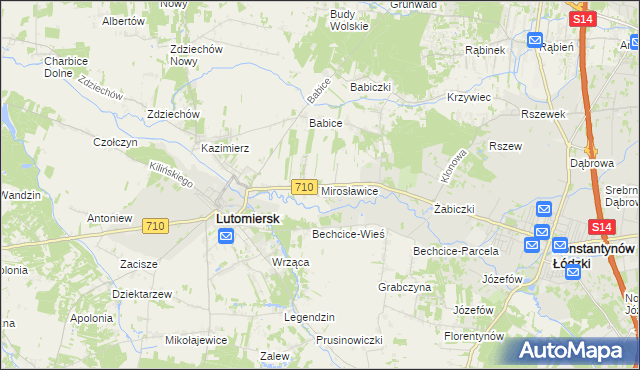 mapa Mirosławice gmina Lutomiersk, Mirosławice gmina Lutomiersk na mapie Targeo