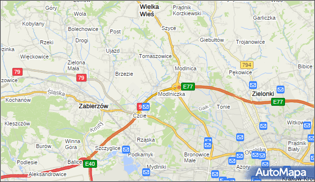 mapa Modlniczka, Modlniczka na mapie Targeo