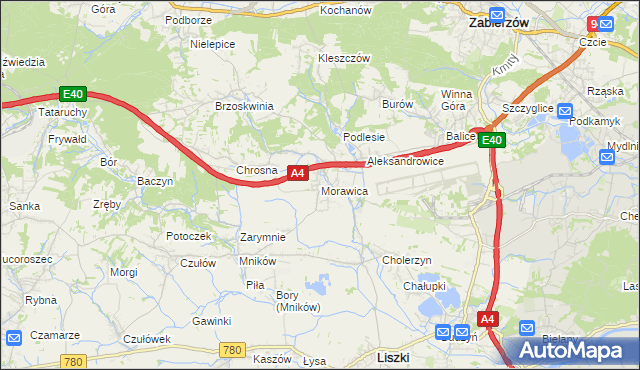 mapa Morawica gmina Liszki, Morawica gmina Liszki na mapie Targeo