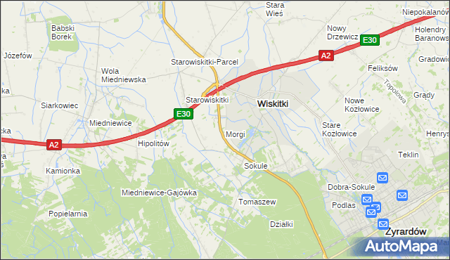 mapa Morgi gmina Wiskitki, Morgi gmina Wiskitki na mapie Targeo