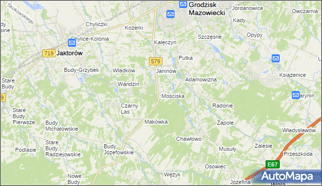 mapa Mościska gmina Grodzisk Mazowiecki, Mościska gmina Grodzisk Mazowiecki na mapie Targeo