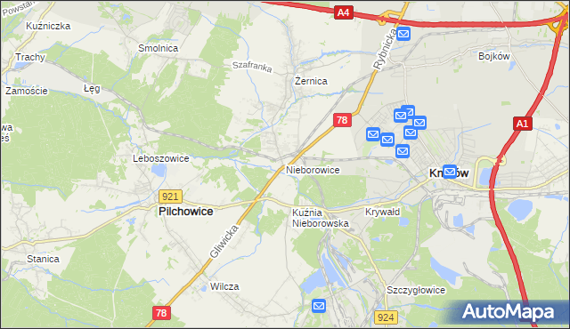 mapa Nieborowice, Nieborowice na mapie Targeo