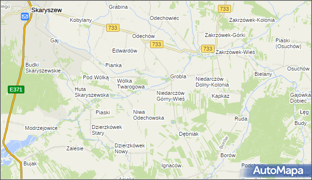 mapa Niedarczów Górny-Wieś, Niedarczów Górny-Wieś na mapie Targeo