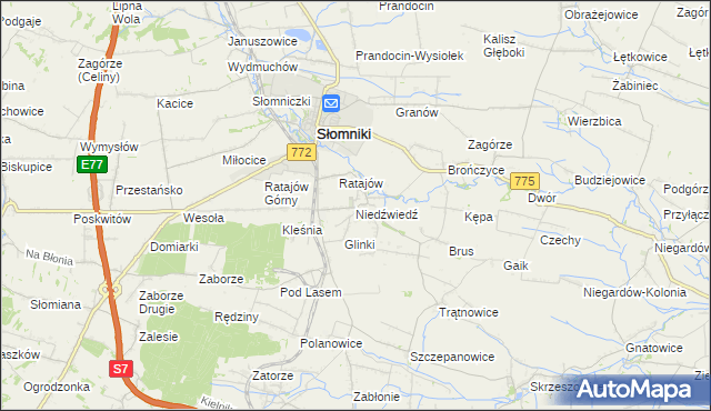 mapa Niedźwiedź gmina Słomniki, Niedźwiedź gmina Słomniki na mapie Targeo