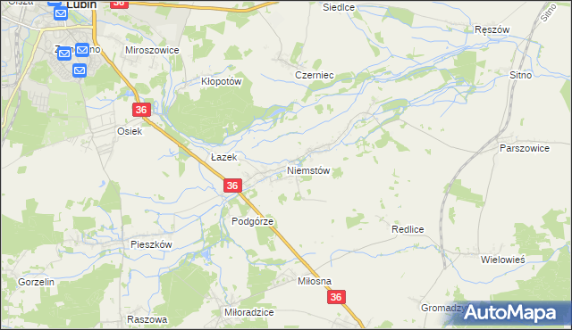 mapa Niemstów gmina Lubin, Niemstów gmina Lubin na mapie Targeo