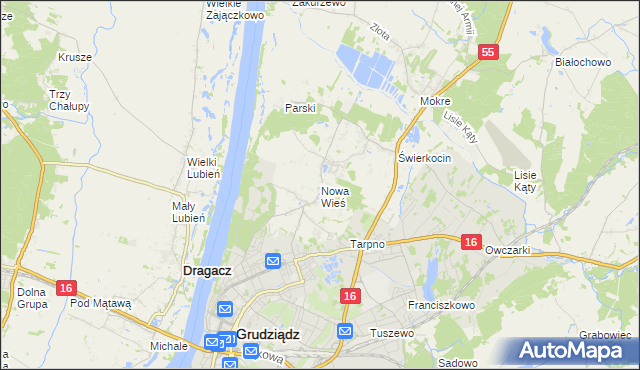 mapa Nowa Wieś gmina Grudziądz, Nowa Wieś gmina Grudziądz na mapie Targeo