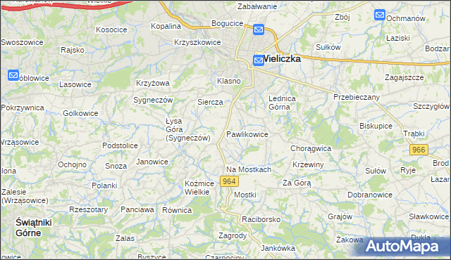 mapa Pawlikowice gmina Wieliczka, Pawlikowice gmina Wieliczka na mapie Targeo