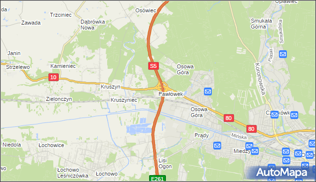 mapa Pawłówek gmina Sicienko, Pawłówek gmina Sicienko na mapie Targeo