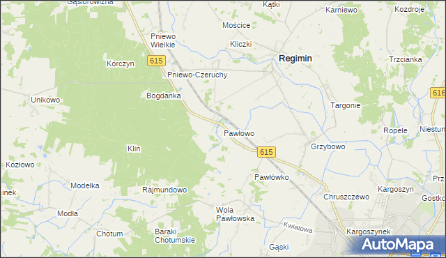 mapa Pawłowo gmina Regimin, Pawłowo gmina Regimin na mapie Targeo