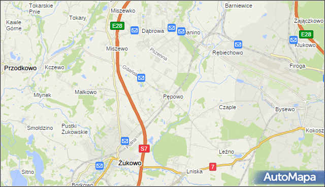 mapa Pępowo gmina Żukowo, Pępowo gmina Żukowo na mapie Targeo