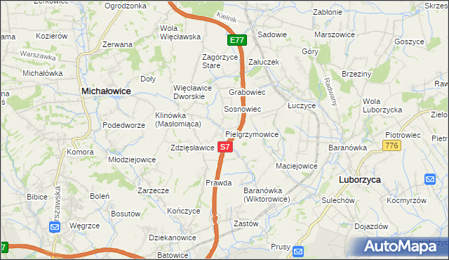 mapa Pielgrzymowice gmina Michałowice, Pielgrzymowice gmina Michałowice na mapie Targeo