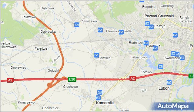 mapa Plewiska gmina Komorniki, Plewiska gmina Komorniki na mapie Targeo