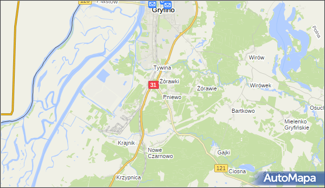 mapa Pniewo gmina Gryfino, Pniewo gmina Gryfino na mapie Targeo