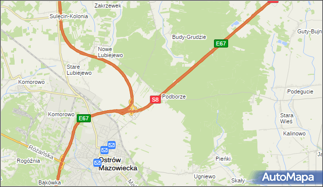 mapa Podborze gmina Ostrów Mazowiecka, Podborze gmina Ostrów Mazowiecka na mapie Targeo