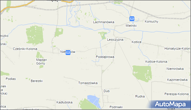 mapa Poddąbrowa gmina Miączyn, Poddąbrowa gmina Miączyn na mapie Targeo