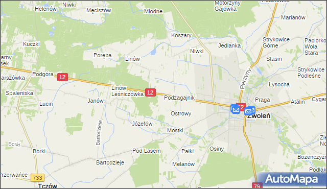 mapa Podzagajnik gmina Zwoleń, Podzagajnik gmina Zwoleń na mapie Targeo