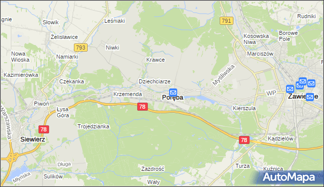 mapa Poręba powiat zawierciański, Poręba powiat zawierciański na mapie Targeo