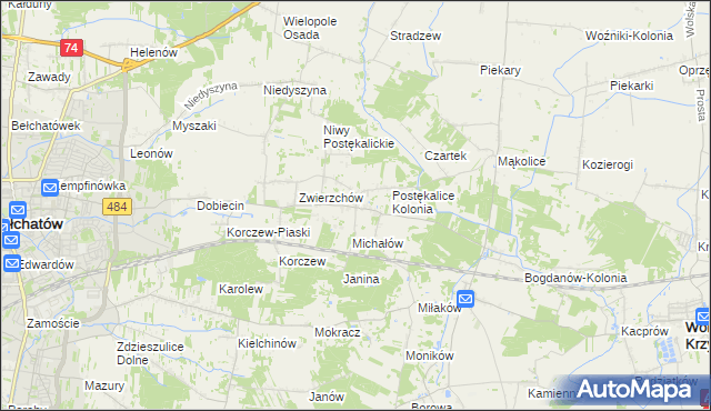 mapa Postękalice, Postękalice na mapie Targeo