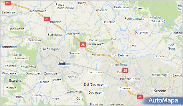 mapa Potok gmina Jedlicze, Potok gmina Jedlicze na mapie Targeo