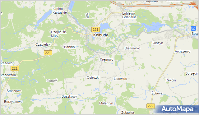 mapa Pręgowo gmina Kolbudy, Pręgowo gmina Kolbudy na mapie Targeo