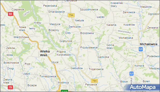 mapa Przybysławice gmina Zielonki, Przybysławice gmina Zielonki na mapie Targeo