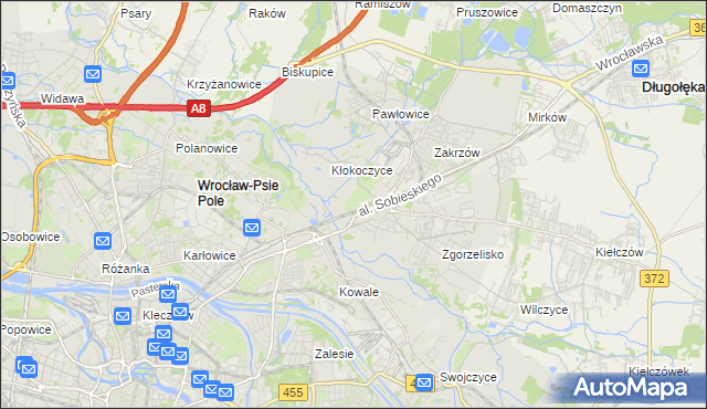 mapa Psie Pole gmina Wrocław, Psie Pole gmina Wrocław na mapie Targeo