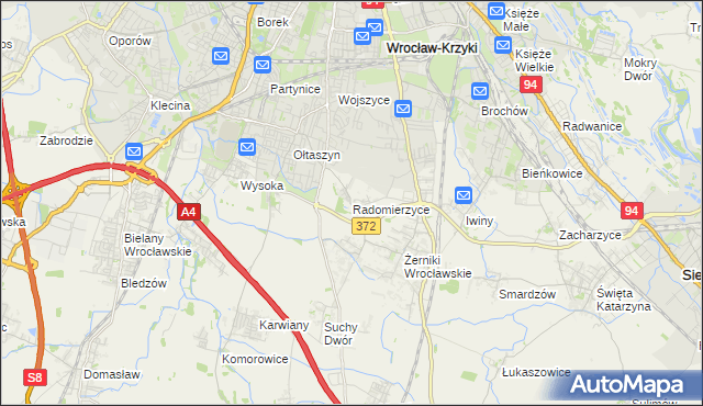 mapa Radomierzyce gmina Siechnice, Radomierzyce gmina Siechnice na mapie Targeo