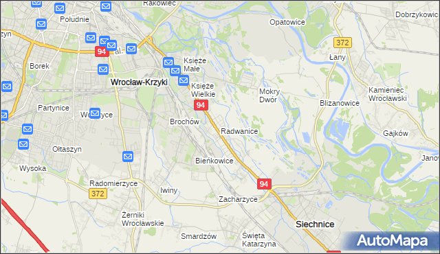 mapa Radwanice gmina Siechnice, Radwanice gmina Siechnice na mapie Targeo