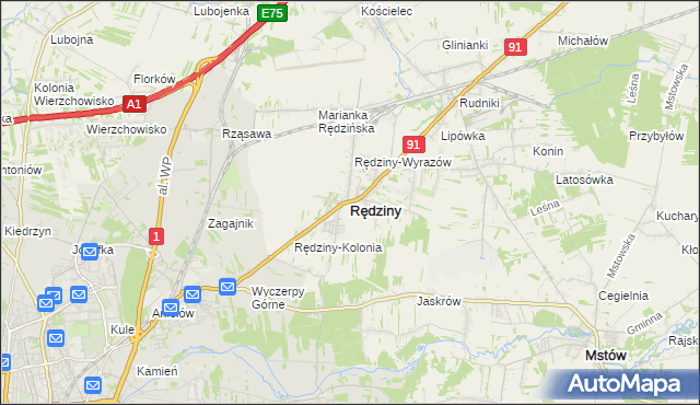 mapa Rędziny powiat częstochowski, Rędziny powiat częstochowski na mapie Targeo