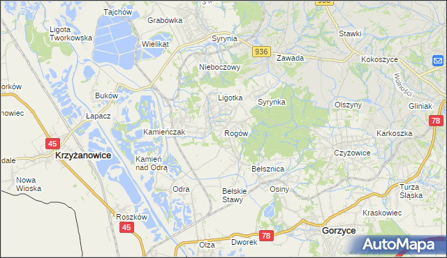 mapa Rogów gmina Gorzyce, Rogów gmina Gorzyce na mapie Targeo