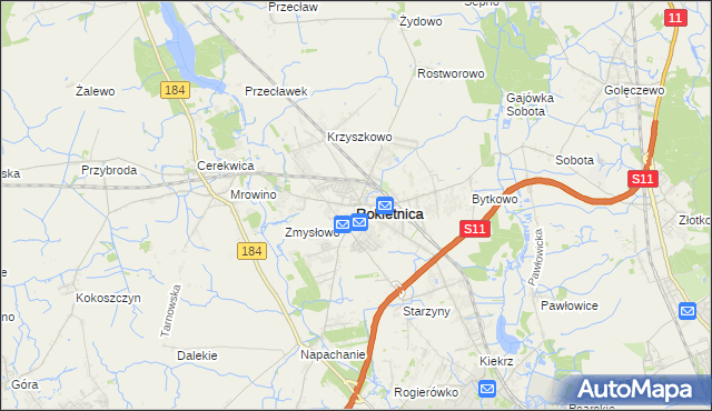 mapa Rokietnica powiat poznański, Rokietnica powiat poznański na mapie Targeo