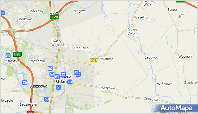 mapa Rokitnica gmina Pruszcz Gdański, Rokitnica gmina Pruszcz Gdański na mapie Targeo