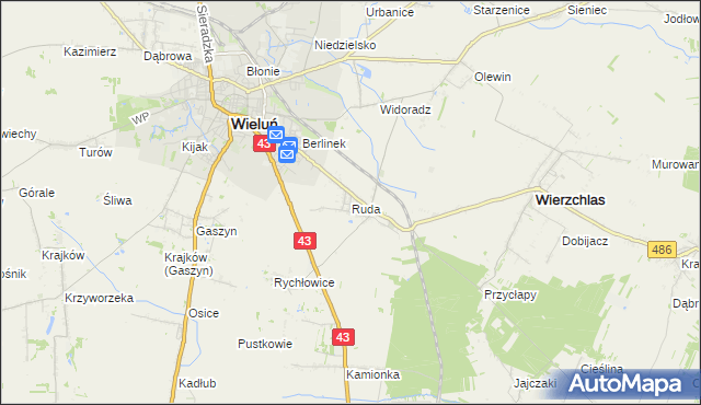 mapa Ruda gmina Wieluń, Ruda gmina Wieluń na mapie Targeo