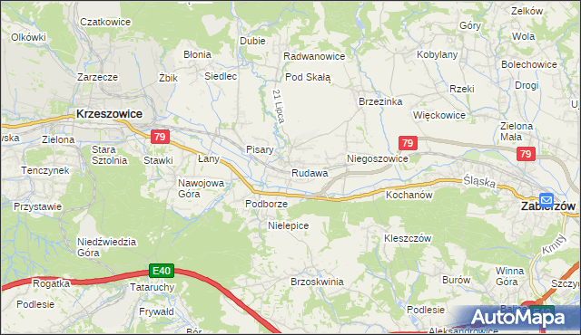 mapa Rudawa gmina Zabierzów, Rudawa gmina Zabierzów na mapie Targeo