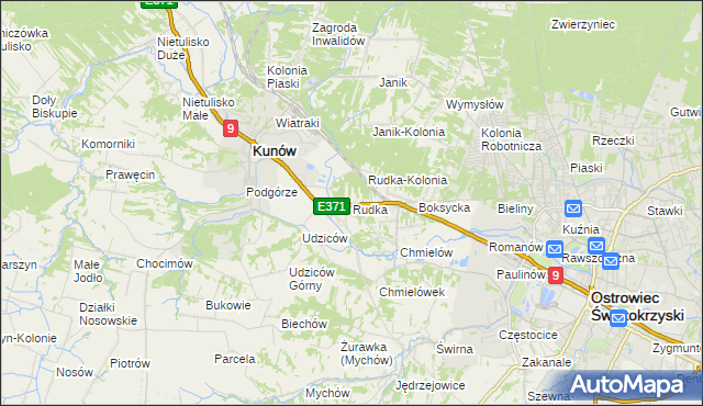 mapa Rudka gmina Kunów, Rudka gmina Kunów na mapie Targeo