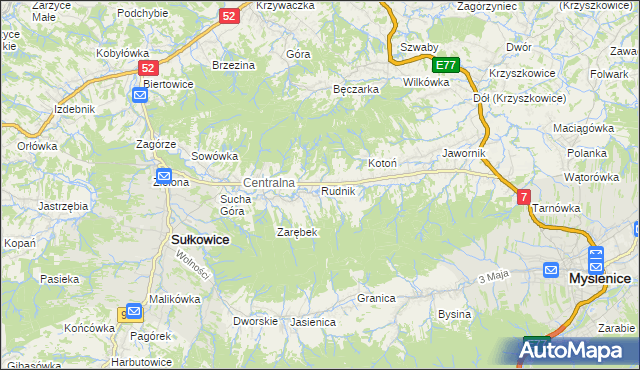 mapa Rudnik gmina Sułkowice, Rudnik gmina Sułkowice na mapie Targeo