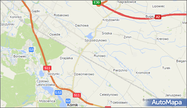 mapa Runowo gmina Kórnik, Runowo gmina Kórnik na mapie Targeo