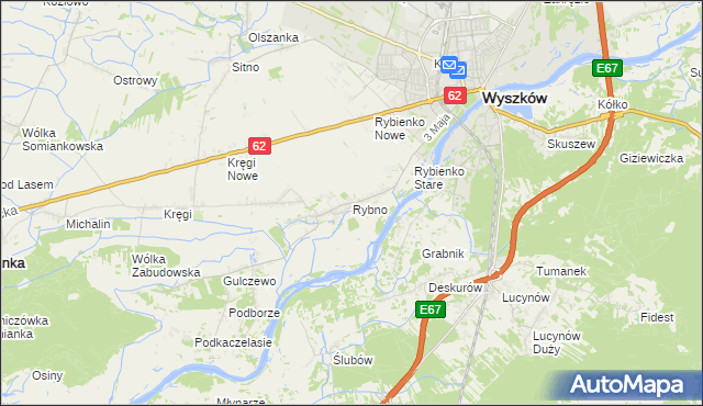 mapa Rybno gmina Wyszków, Rybno gmina Wyszków na mapie Targeo